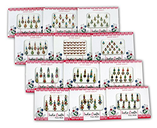 Multicolored Bindis Forehead Jewels - 100 Pack Self-Adhesive