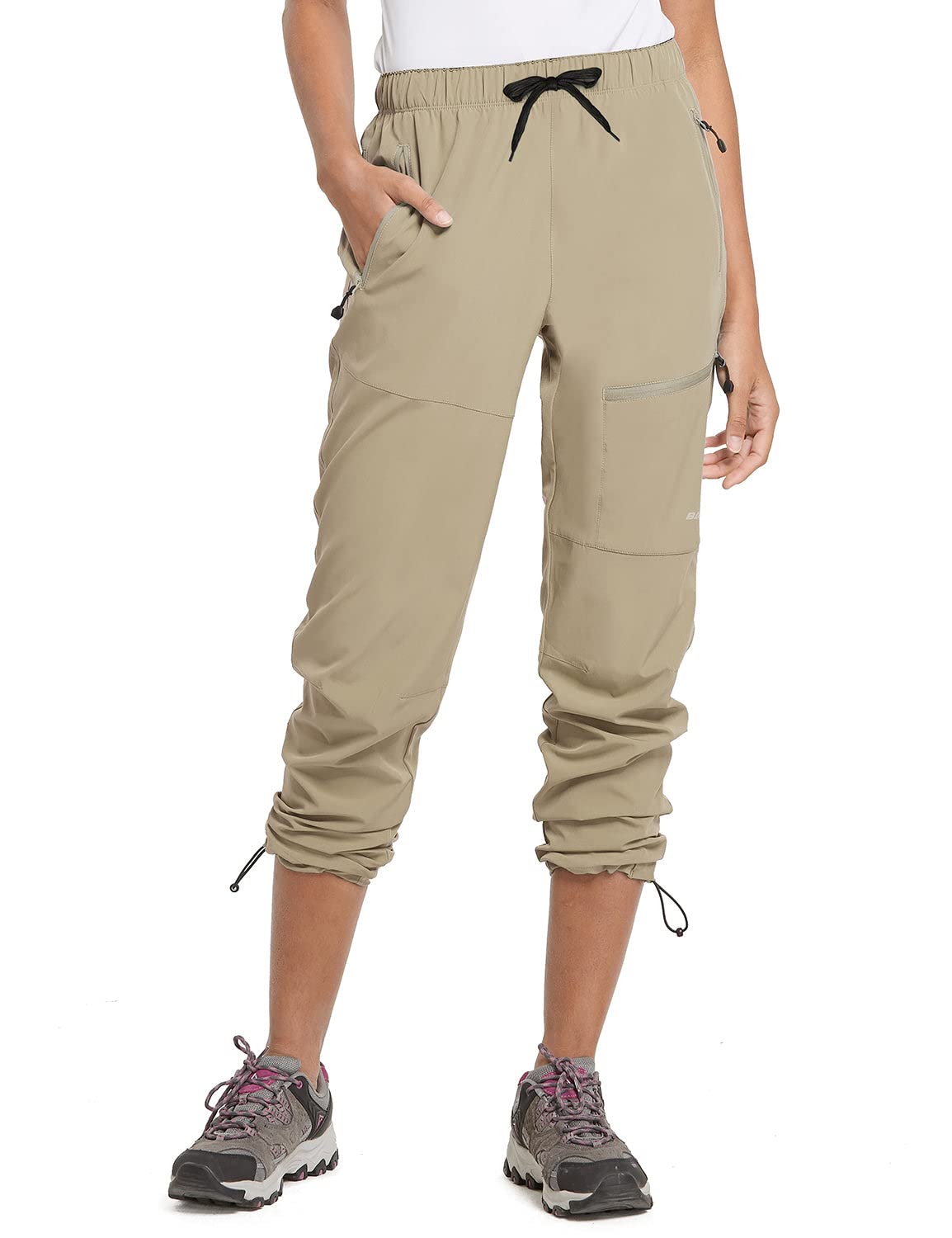 BALEAF Women's Petite Hiking Pants Lightweight Quick Dry Water Resistant Cargo Pants 27'' Inseam for All Seasons Suntan Size S