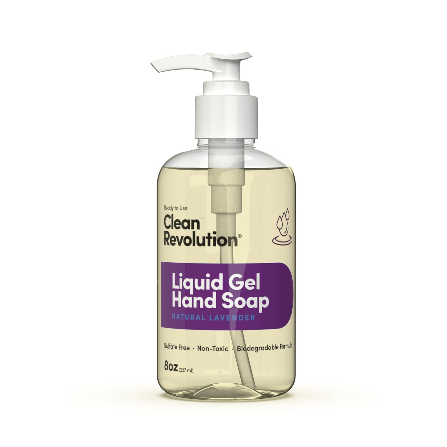 Clean Revolution Liquid Gel Hand Soap, Silky Rich Liquid, Quick Lather, Fast Rinsing, Contains Real Essential Oils (Natural Lavender) 8 Fl Oz (Pack of 6)