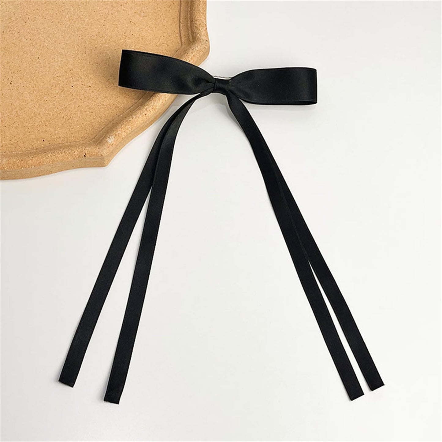 4Pcs Hair Accessories with Long Tassels: Bowknot Ponytail Holders for Women, Girls, Toddlers, Teens, Kids (Black + Beige)