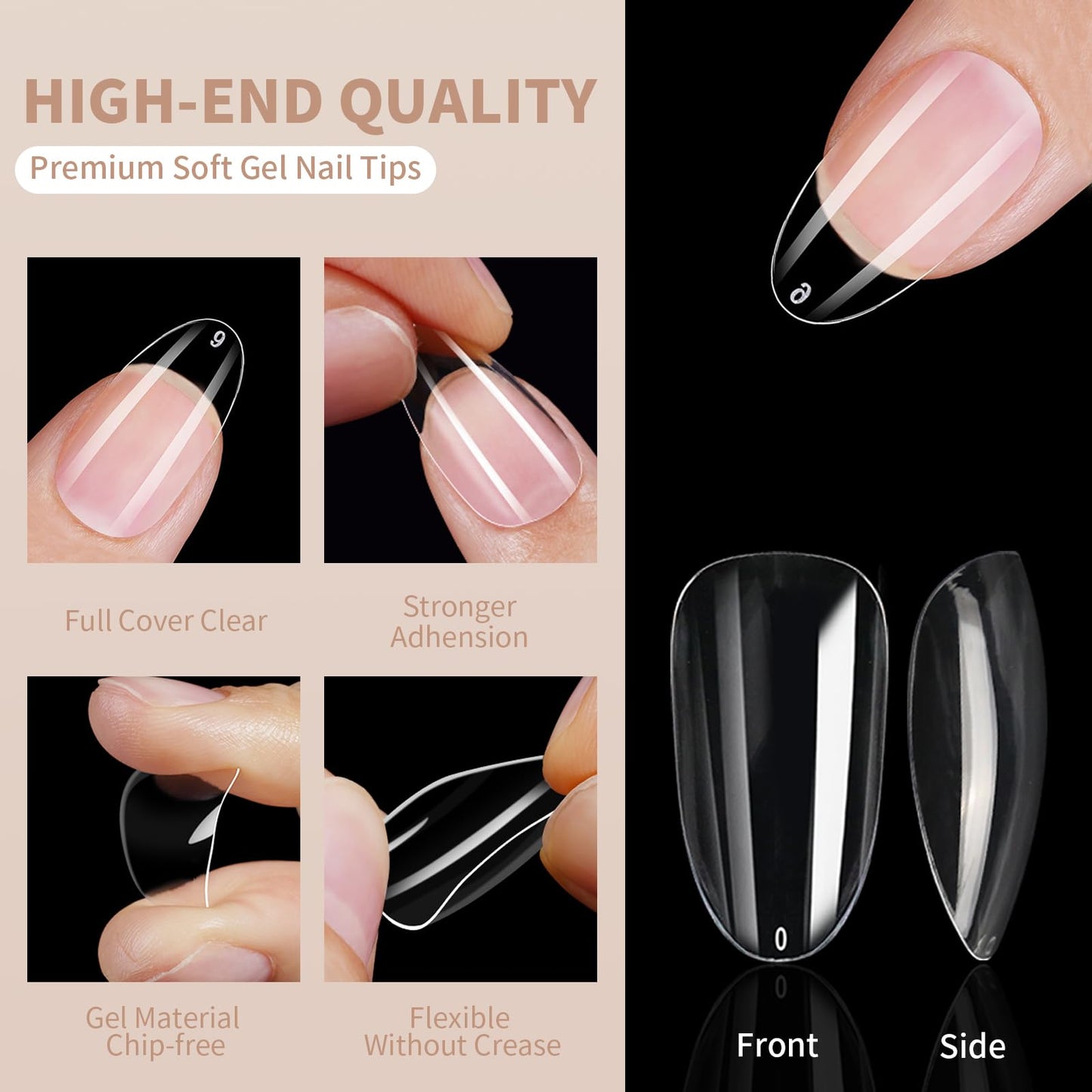 Cycullinyt 600PCS Round Medium Nail Tips, Pre-shaped Clear Fake Nails Tips with box - 14 Sizes Full Cover Soft Acrylic False Gel x Tip Press On for Nails Extensions Diy salon at Home