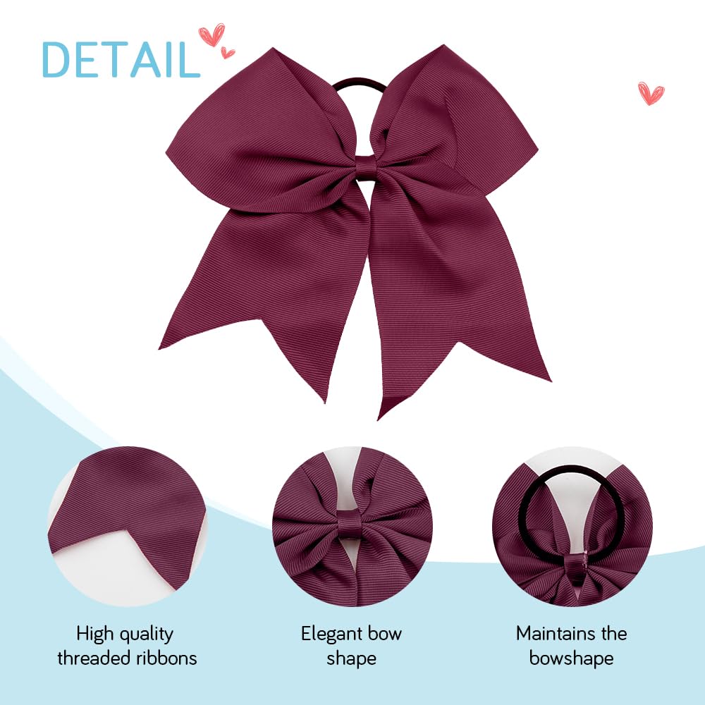 Large Cheer Bows for Cheerleaders Hair Bows for Girls Softball Hair Bows Teen Girls College Sports Elastic Ponytail Holder School Cheerleading Hair Accessories 8 Inch Bows for Girls 2 Pcs Wine Red