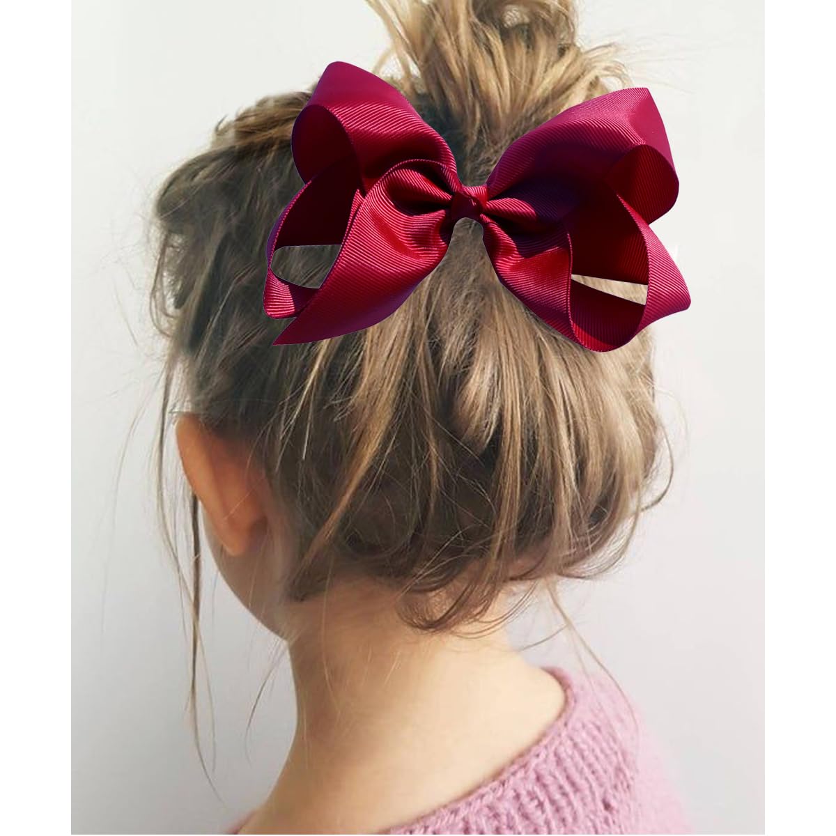 6 PCS Hair Accessories - 6" Grosgrain Ribbon Alligator Clips in Solid Colors for Toddlers and Kids (Claret-Red)