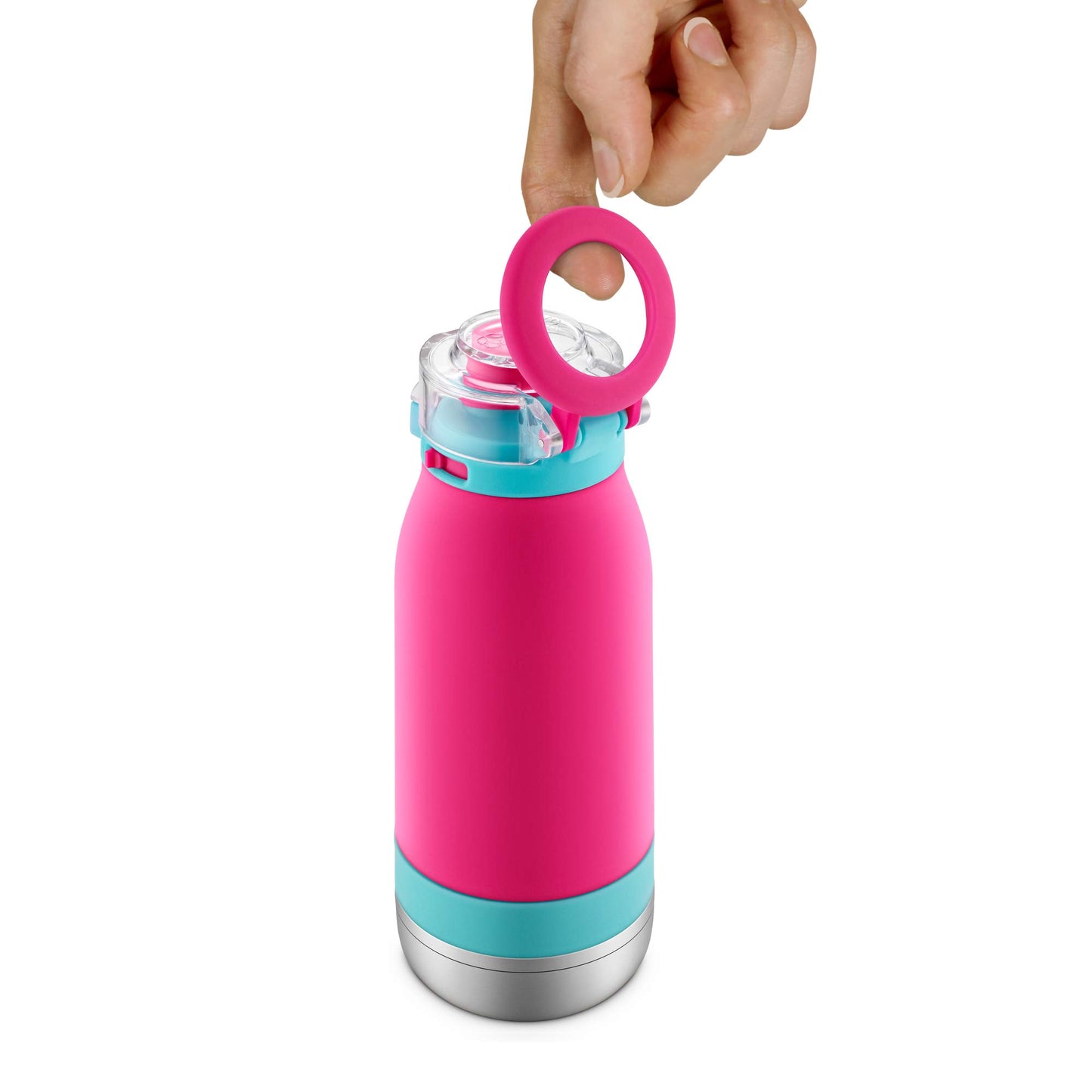 Ello Emma Vacuum Insulated Stainless Steel Water Bottle with Locking Leak Proof Lid and Soft Straw, BPA Free, Tropical Pink, 14oz