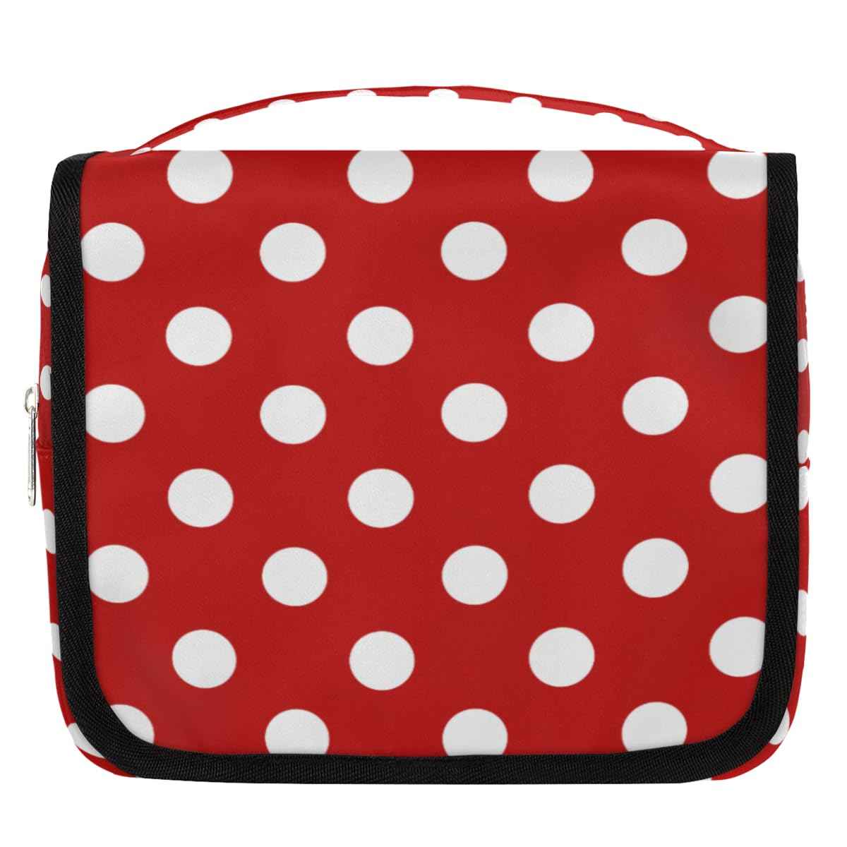 Bardic Hanging Travel Toiletry Bag for Women, Polka Dot Print Travel Makeup Bag Red White Polka Dot Portable Cosmetic Bag Travel Organizer for Toiletries Accessories