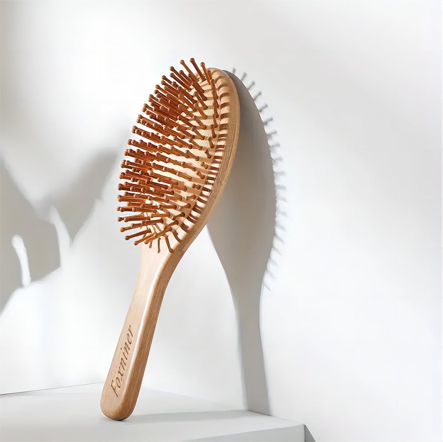 Foxniner Bamboo brush,bamboo hair brush,wooden hair brush,Eco Friendly Paddle Hairbrush for Women Men and Kids Make Thin Long Curly Hair Health and Massage Scalp· (small Bamboo Oval Comb)