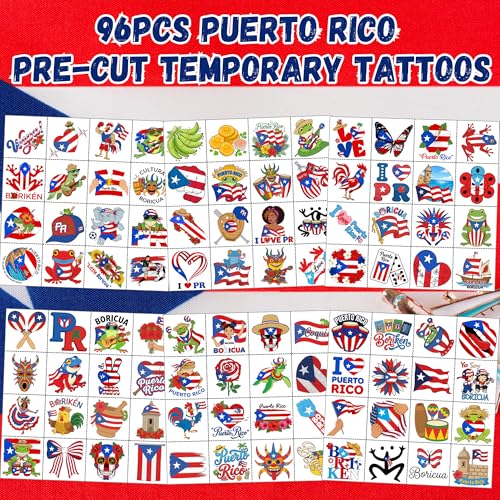 96 Puerto Rico Temporary Tattoos - Flag & Island Designs