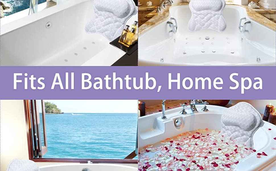 Bath Pillow, Tub Pillow for Bathtub Support Neck,Head and Back with Strong Non-Slip Suction Cups and Comfortabl 3D AirMesh Bath Pillow for Men and Women