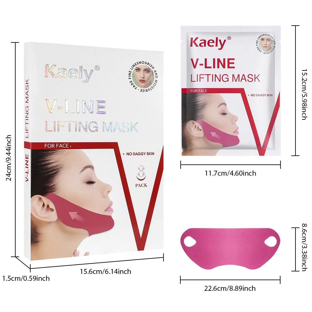 evpct 8Pcs V Line Lifting Mask Strap, Face Lift Mask with Collagen, Hydrating Anti-aging, Rose Red & Universal Size