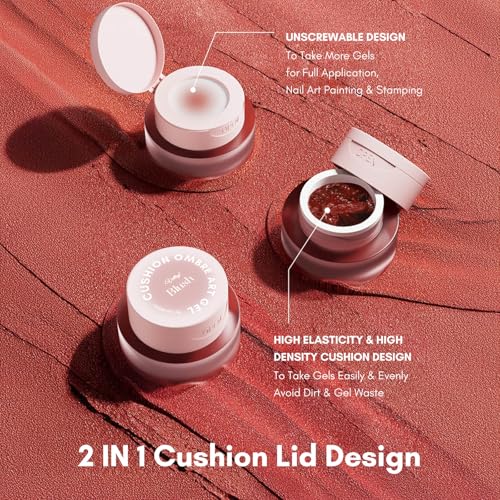 vettsy 5-in-1 Cushion Ombre Art Gel Set - 6 Nude, Pink & Pastel Shades - HEMA-Free Solid Creamy Gel for Ombre, Nail Art, Full Application & Chrome - No-Wipe, Vegan & Cruelty-Free UV/LED Nail Gel