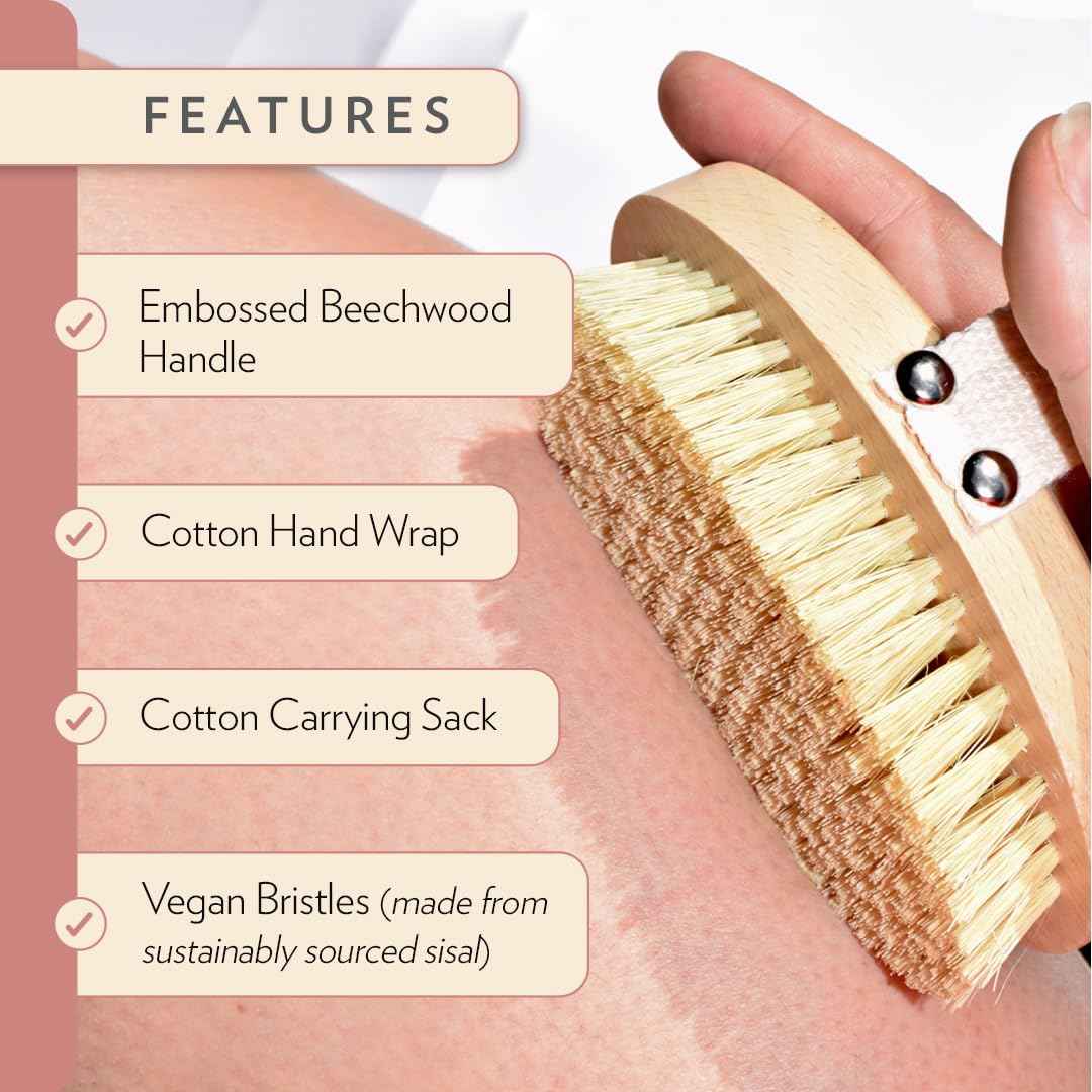 Rosebud Woman Body Brush for Dry Brushing & Lymphatic Drainage - Sustainable Beechwood Handle with Vegan Sisal Bristles - Exfoliating Skincare Tool for Enhanced Circulation & Skin Texture