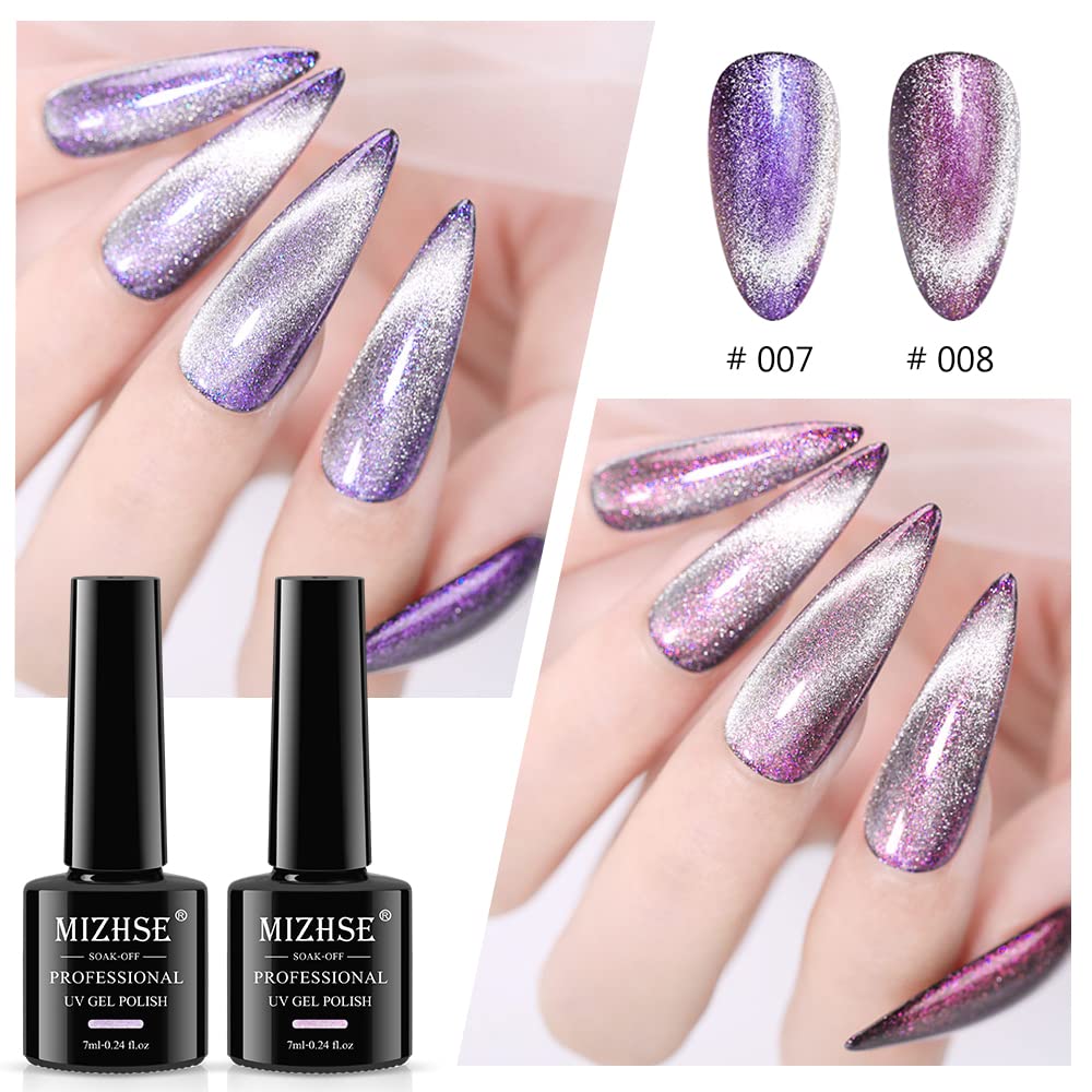 MIZHSE 9D Cat Eye Gel Nail Polish, Magnetic Gel Polish Set, Auroras Snowlight Chameleon Effect Soak Off UV LED with Magnet Stick Gel Nail Polish Set 10pcs (9D Collection 2)