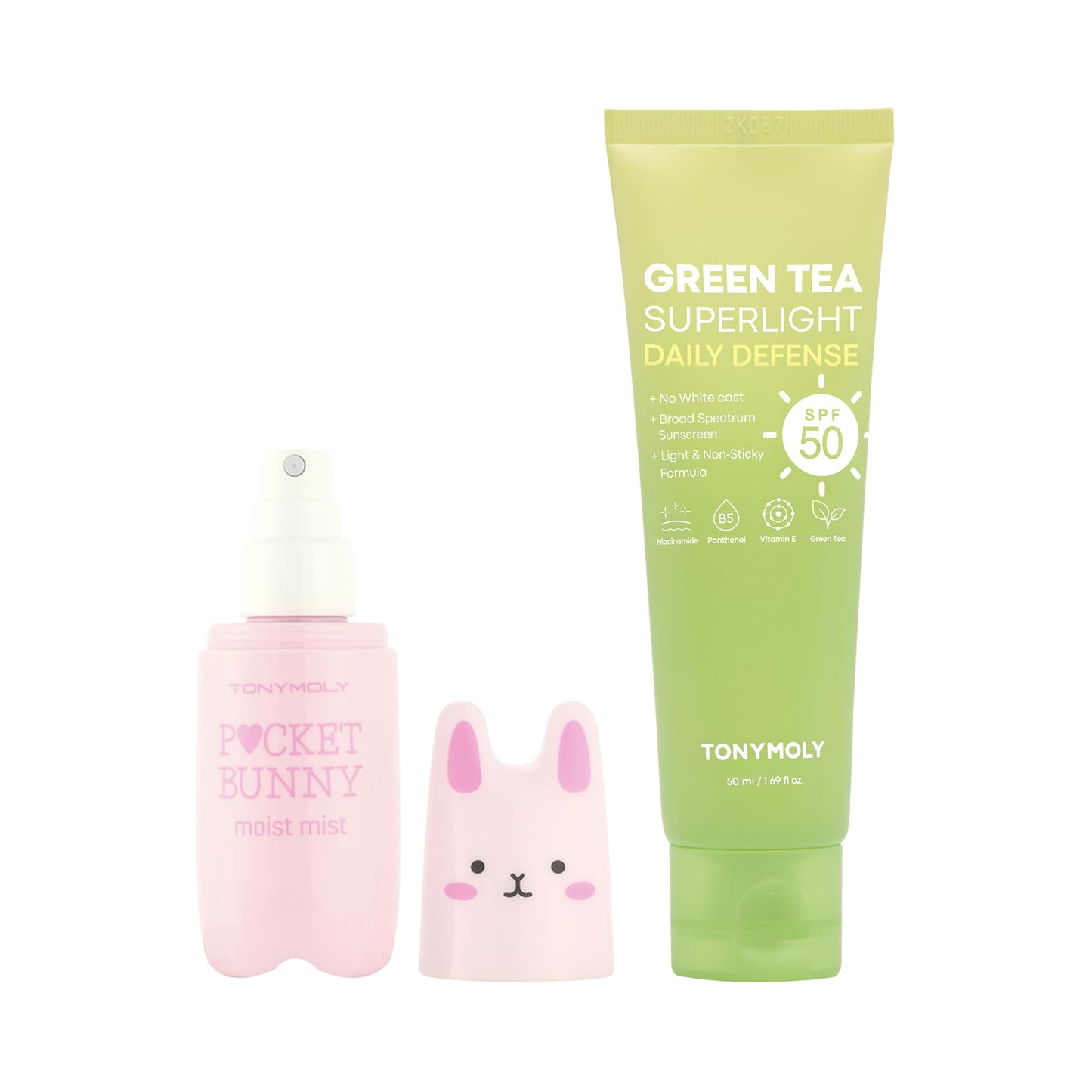 TONYMOLY Green Tea SPF 50 Sunscreen with Pocket Bunny Facial Mist, Lightweight Korean Sunscreen for Face with Hydrating Facial Mist Moisturizer Spray