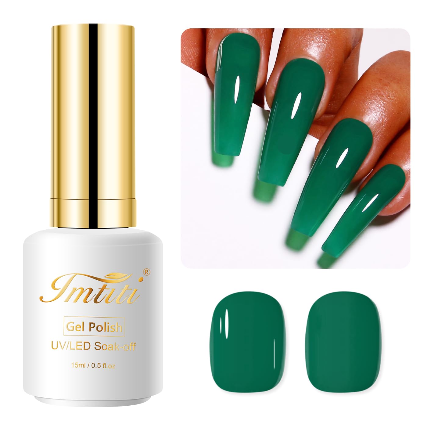 Imtiti Green Gel Nail Polish, 15ML Dark Green Gel Polish Emerald Green Autumn Winter Gel Nail Polish Soak Off LED UV Nail Gel Polish DIY Nail Art Starter Manicure Salon Gel Nail Kit