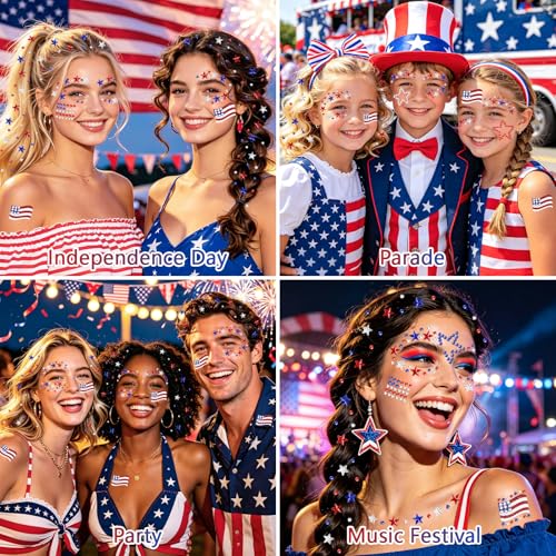 Patriotic Face Gems Stickers - 80pc Red White Blue Rhinestones