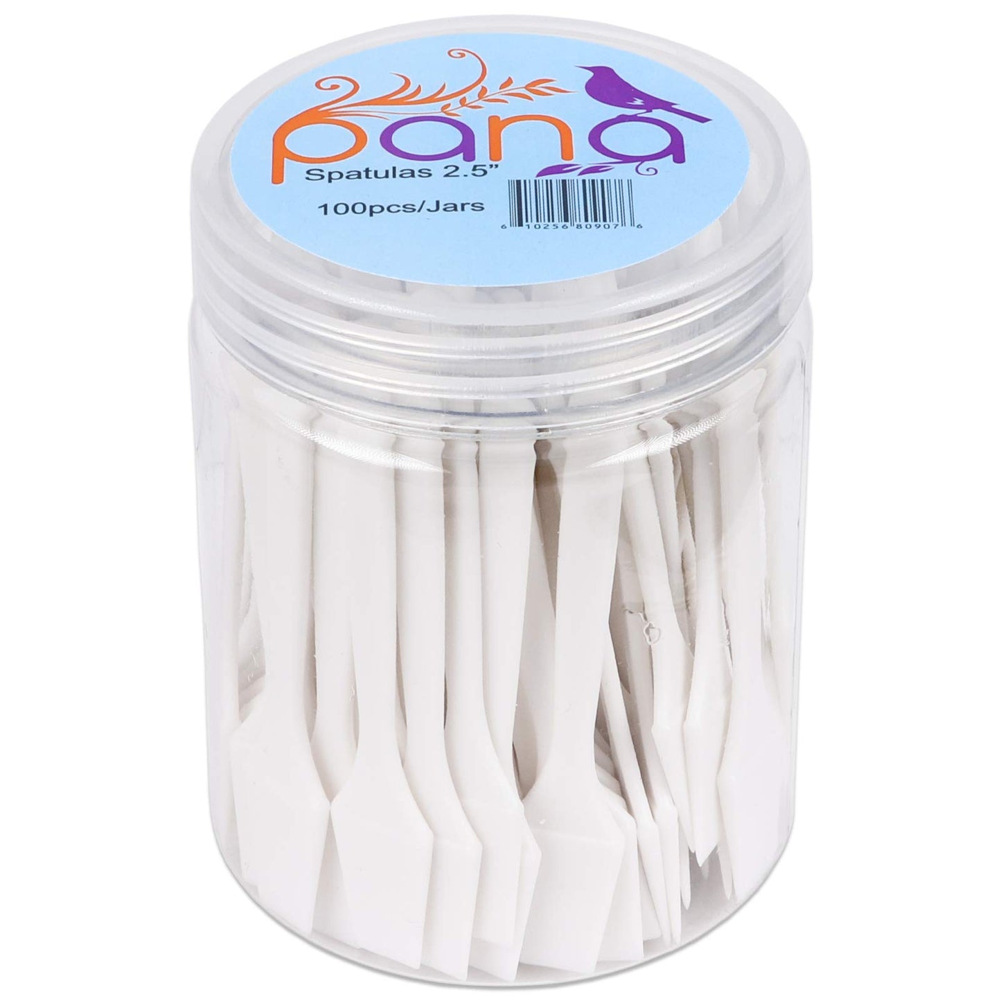 100pcs Pana Brand Cosmetic Make Up Disposable Plastic 2.5" Spatulas Skin Care Facial Cream Mask Spatula (100 Pieces in a Container) (WHITE)