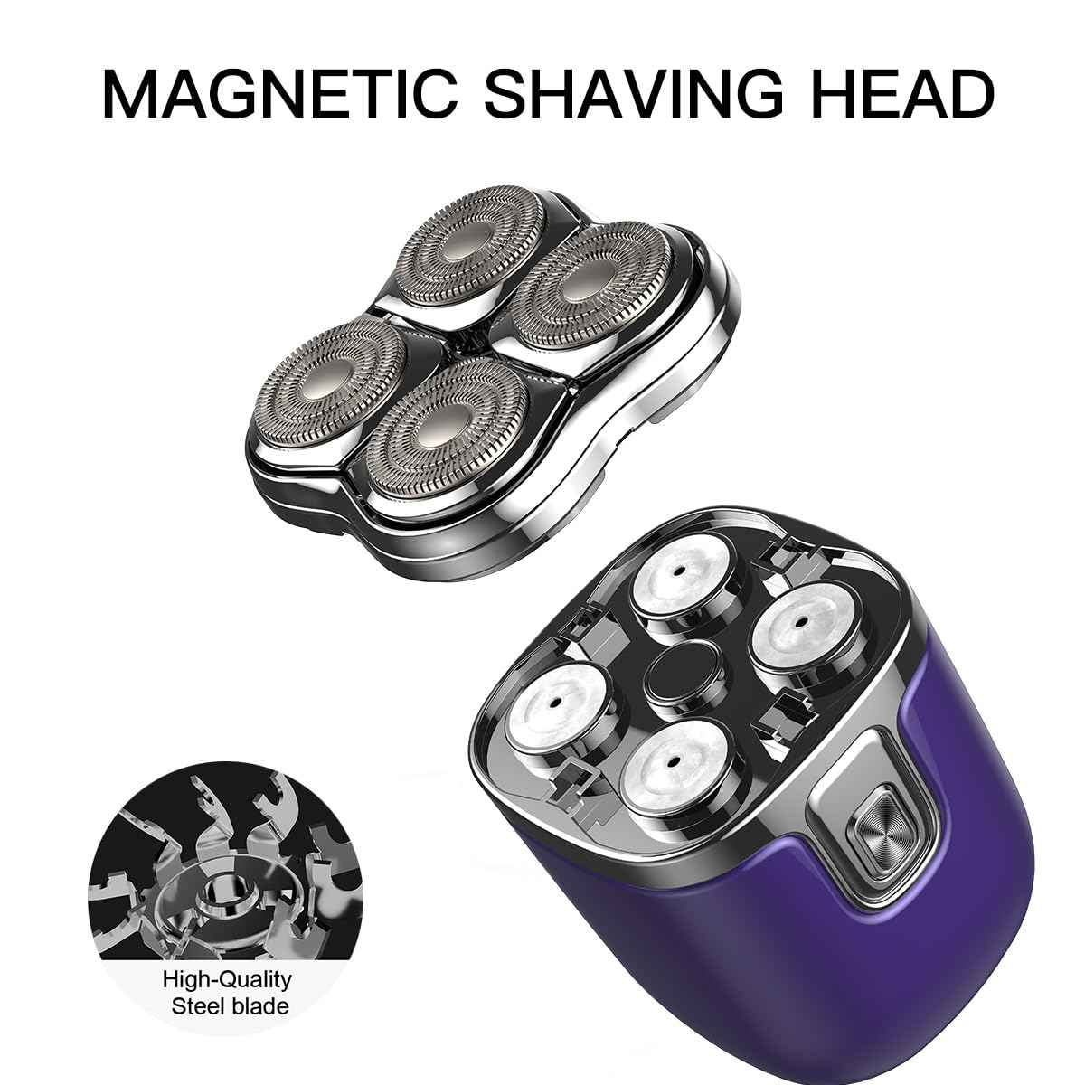 4-Blade Rotary Shaver for Men - Waterproof Electric Razor for Head Shaving & Face, Wet/Dry USB-C Rechargeable with LED Display, Detachable Trimmer Heads for Bald Men & Sensitive Skin