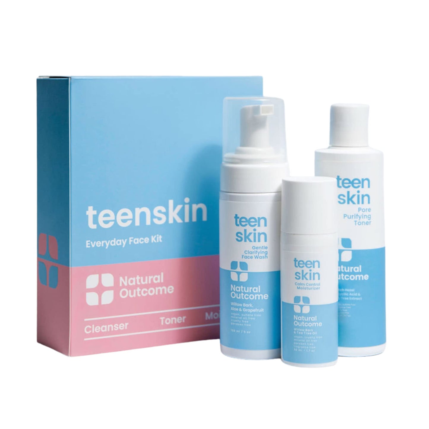 Natural Outcome Teen Skin 3-Step Skin Care Kit | Daily Boys & Girls Skin Care Regimen | Face Wash, Toner, & Moisturizer | Perfect for Teens Preteens & Kids Looking to Prevent Acne | 3 Pc