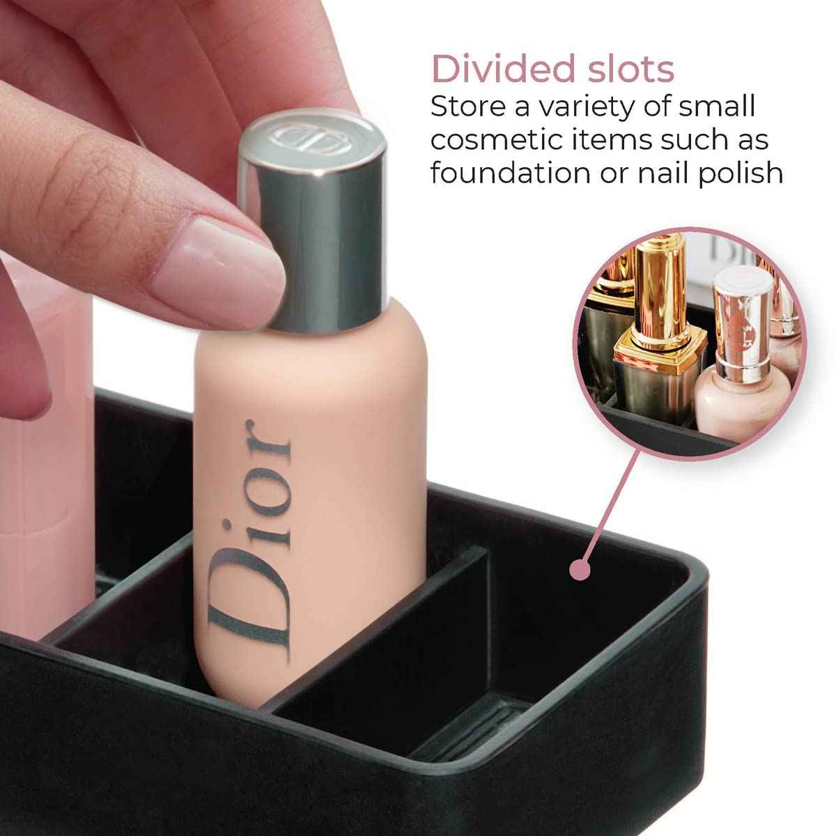 iDesign The Sarah Tanno Collection 4 Slot Silicone Cosmetic Drawer Organizer, Black