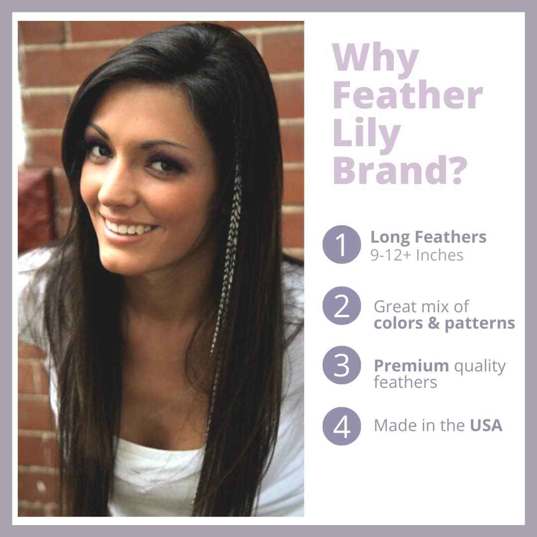 Black and White Striped Hair Feathers DIY Kit for Feather Extensions- 20 Real Rooster Feather Accessories, microlink beads and loop tool by Feather Lily