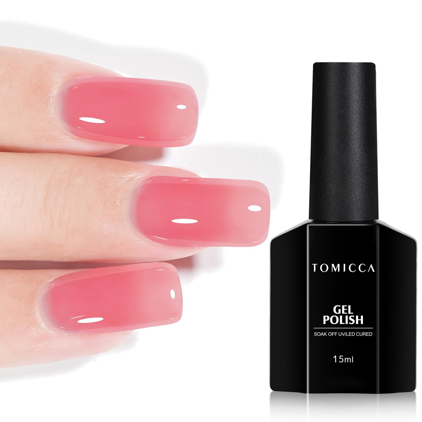 TOMICCA Gel Nail Polish, Strawberry Red Gel Polish, Light Red Jelly Nail Polish Quick Dry, Soak Off U V Translucent Gel Polish Colors Long Lasting Nail Art Manicure