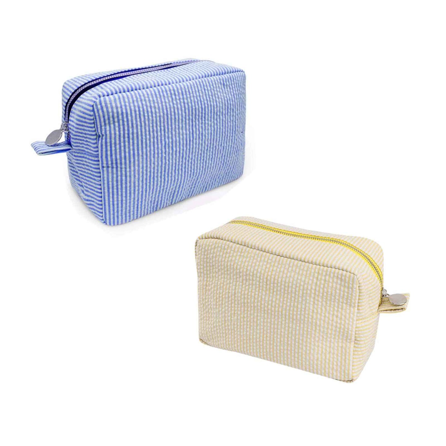 Seersucker Cosmetic Bag, Large Makeup Pouch Travel Toiletry Case with Zipper Closure Seersucker Cosmetic Organizer for Women Girls, Baby Diaper Bag Organizer