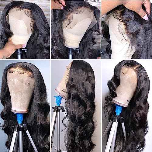 Body Wave Lace Front Wigs Human Hair Pre Plucked 180 Density 13x4 HD Lace Frontal Wigs for Black Women Glueless Wigs Brazilian Virgin Human Hair Wig with Baby Hair 24 Inch