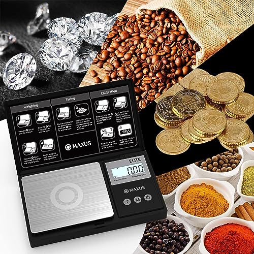 MAXUS Precision Pocket Scale 500g x 0.01g, Digital Gram Scale with Tray, Small Food Scale, Jewelry Scale, Ounces Grains Scale with Backlit LCD