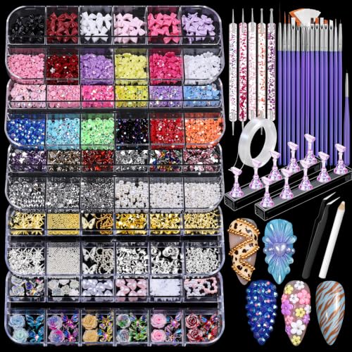 Nail Art Kit with 5 Charm Boxes, 15 Brushes & Dotting Tools