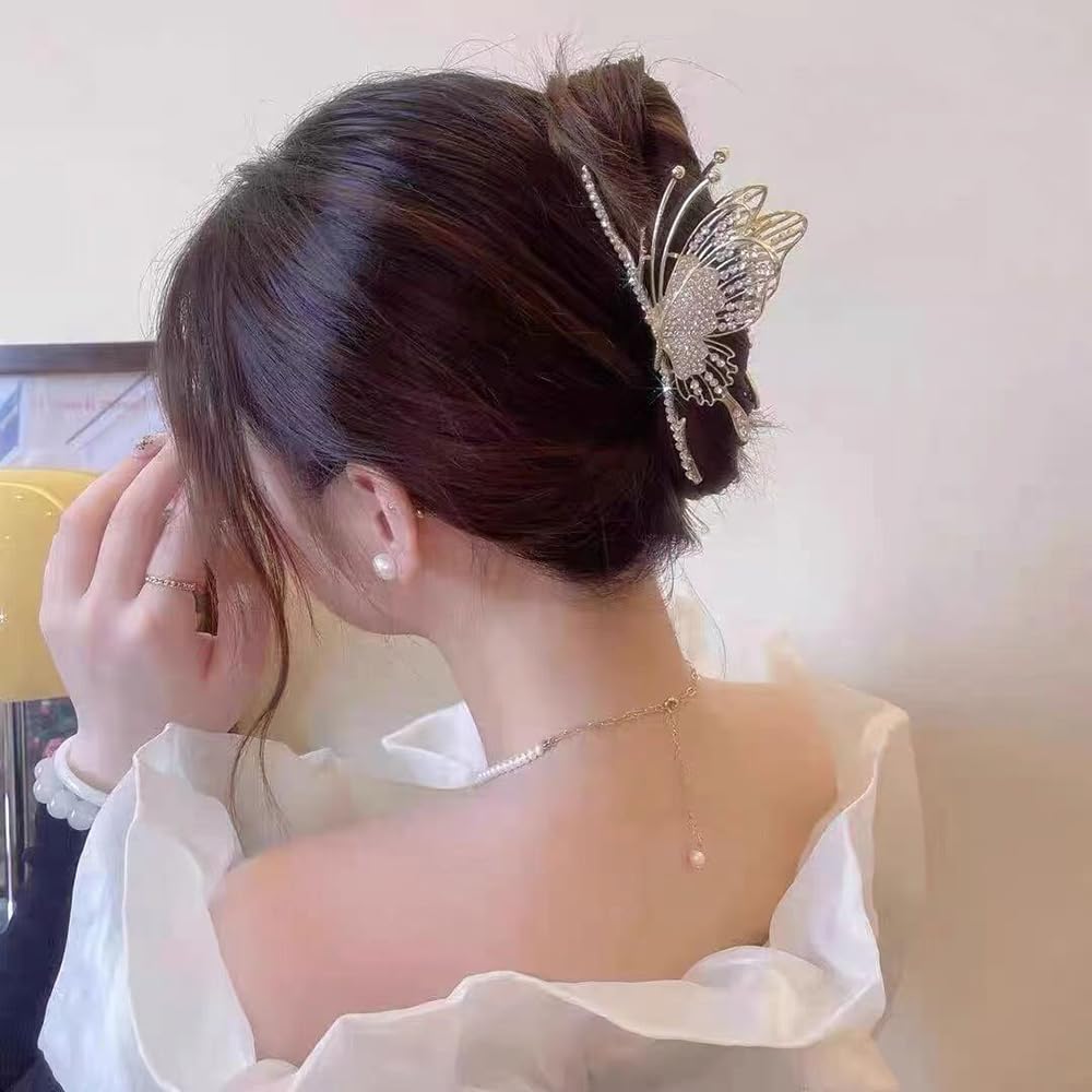 Butterfly Clips for Women,2Pcs diamond Non-Slip Strong Metal Butterfly Hair Clips Sparkly Hold Cute Hair Claws Big Butterfly Clips Cute Hair Clips Headwear Gifts