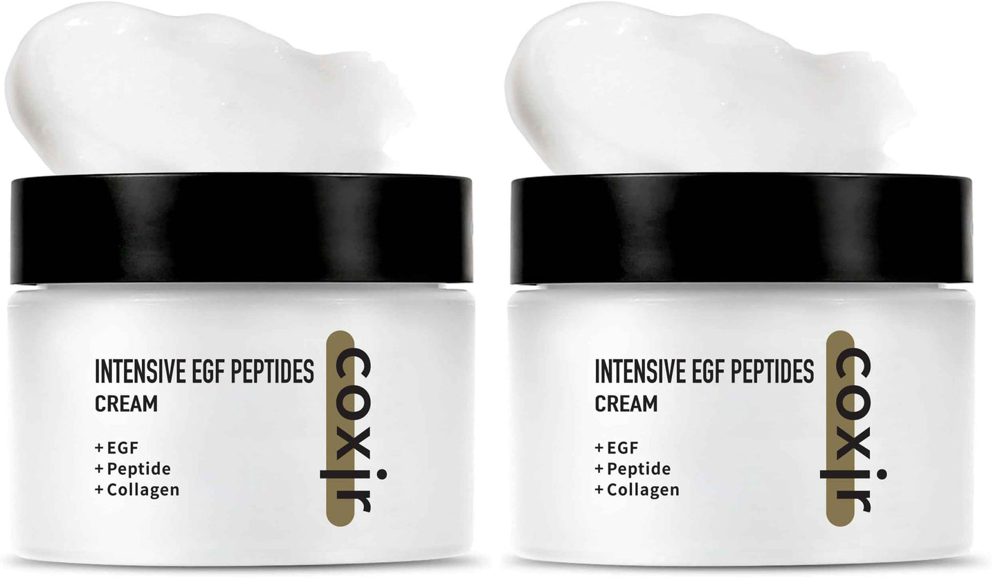 coxir INTENSIVE EGF PEPTIDES CREAM l Day&Night Firming Cream l EGF(Epidermal Growth Factor), Peptides, Niacinamide, Panthenol, Collagen l Korean Skincare [50ml/1.69fl.oz] (Pack of 2)