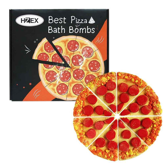HZEX Pizza Bath Bombs Set of 8 Slices – Large Fizzies for Relaxing Bubble Bath, Handmade Spa Gift for Women, Men & Kids – Fun Pizza-Shaped Aromatherapy Bath Bomb Gift Set