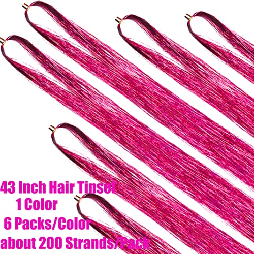 43 Inch Hair Tinsel Kit - 1200 Strands Heat Resistant Glitter Extensions