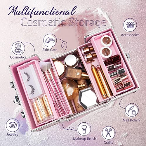 Mermaid Pink Makeup Train Case 8.85" Portable Organizer