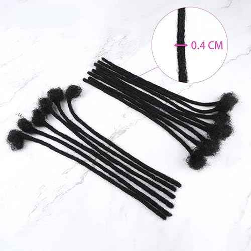 Loc Extension Human Hair 0.4cm Thickness 8 Inch 100 Strands Natural Black Full Handmade Permanent Locs Can Be Dyed and Bleached for Women Men Kids Dreadlock Extensions Real Human Hair