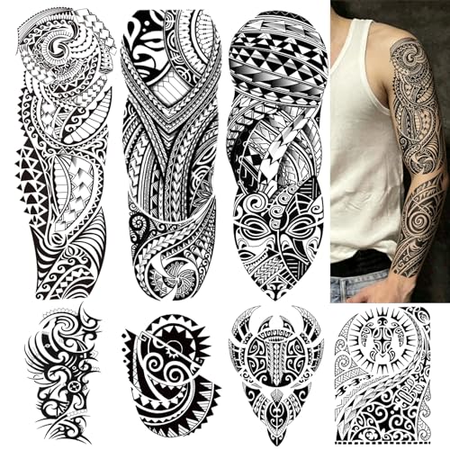 Temporary Sleeve Tattoos - 8 Full & Half Arm Tribal Designs