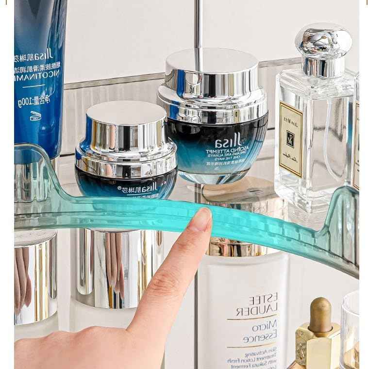 CESTATIVO Corner Bathroom Counter Organizer, Vanity Trays for Bathroom, Skincare Makeup Organizer Shelf, Shelf Cosmetics, Toiletries, Lotions, Perfumes (2 Tiers, Clear)