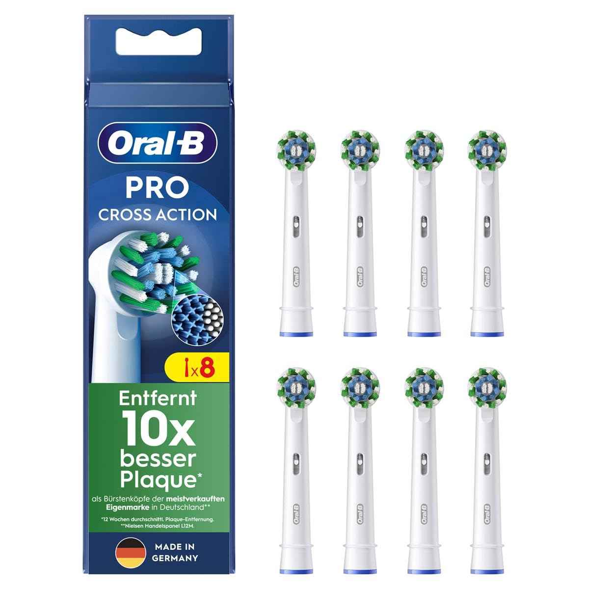 Oral-B Pro CrossAction Original Electric Toothbrush Heads - Superior Teeth Cleaning Replacement Brushes with Innovative X Bristles Toothbrush Attachment - White, Pack of 8