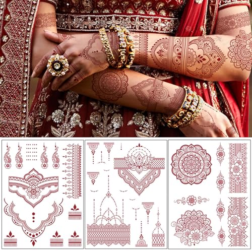 10 Sheet Henna Temporary Tattoo Stickers - Waterproof Brown Designs