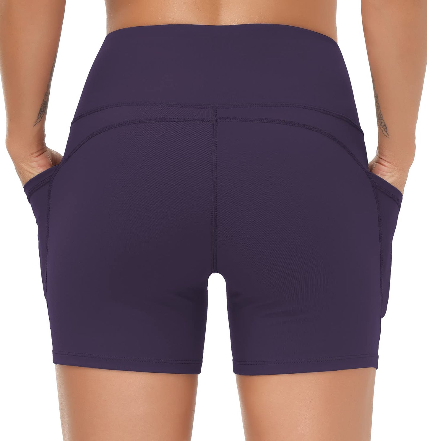 THE GYM PEOPLE High Waist Yoga Shorts for Women's Tummy Control Fitness Athletic Workout Running Shorts with Deep Pockets (Small, Purple)