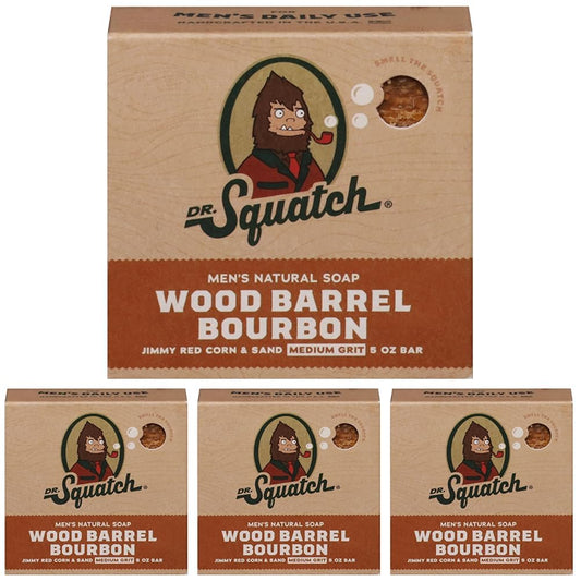 Dr. Squatch All Natural Bar Soap for Men with Medium Grit, Wood Barrel Bourbon 5 Ounce (Pack of 4)