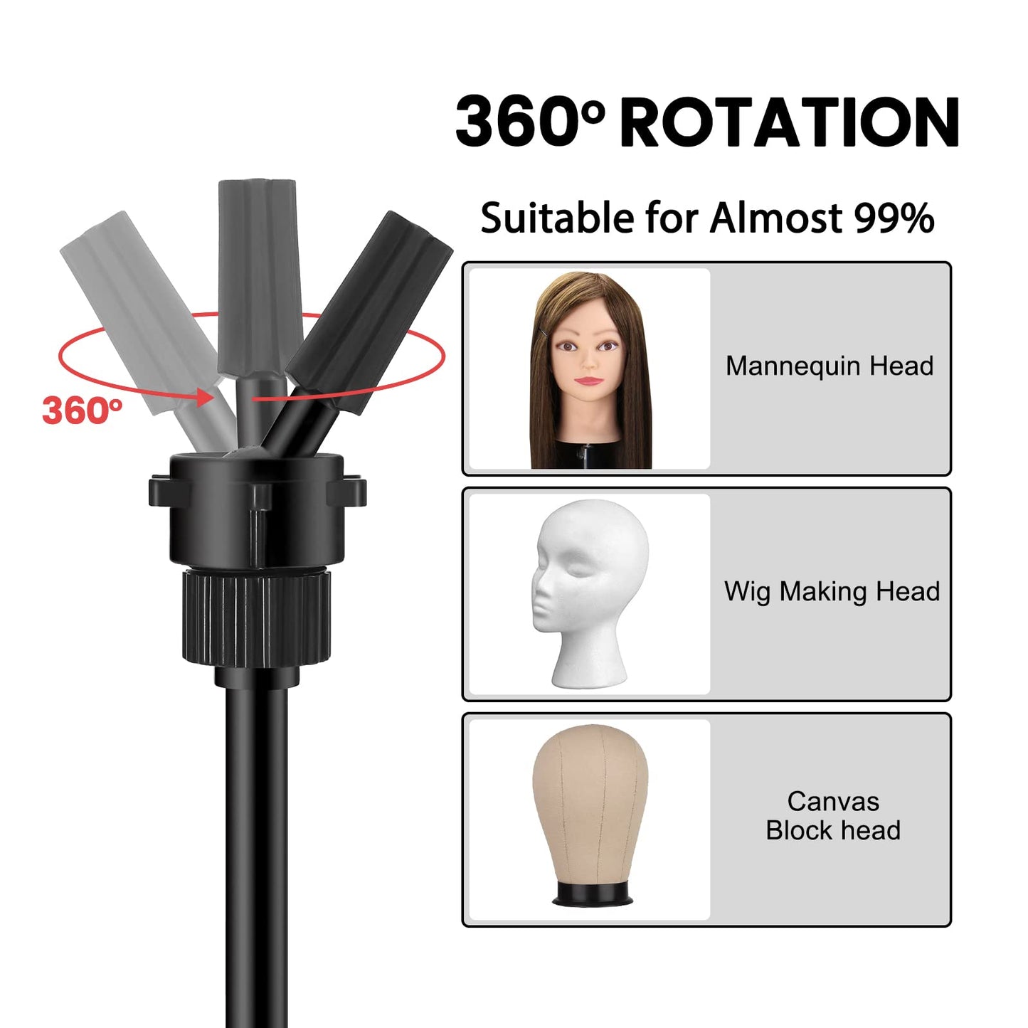 LANENQJP Foldable Mannequin Head Stand, Upgrade Adjustable Wig Stand Tripod, Metal Mannequin Stand for Cosmetology Hairdressing Training