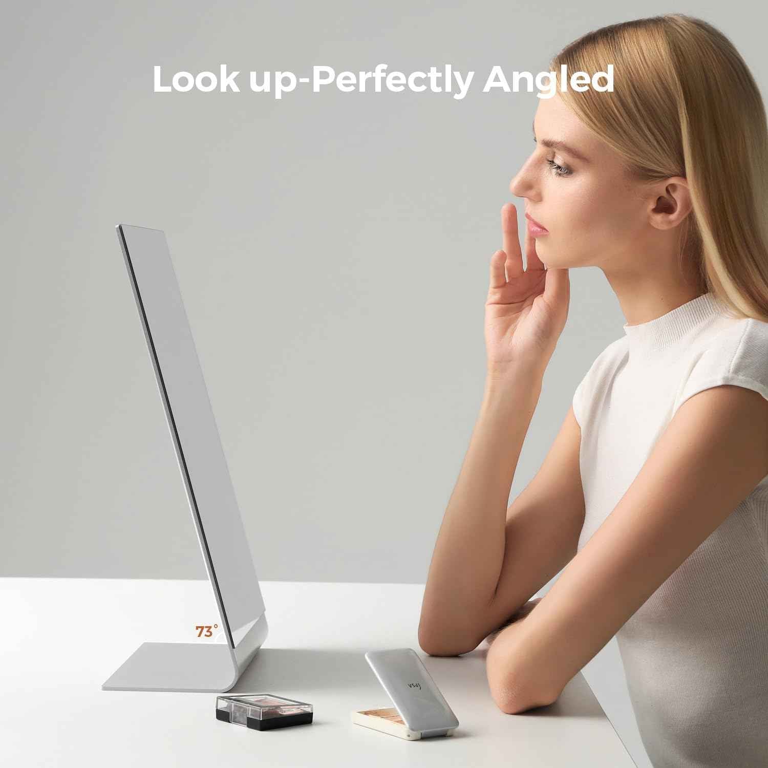 NEZZOE Frameless Makeup Mirror for Desk, 15 Inch Aluminum Standing Table Mirror, Large Counter Top Mirror