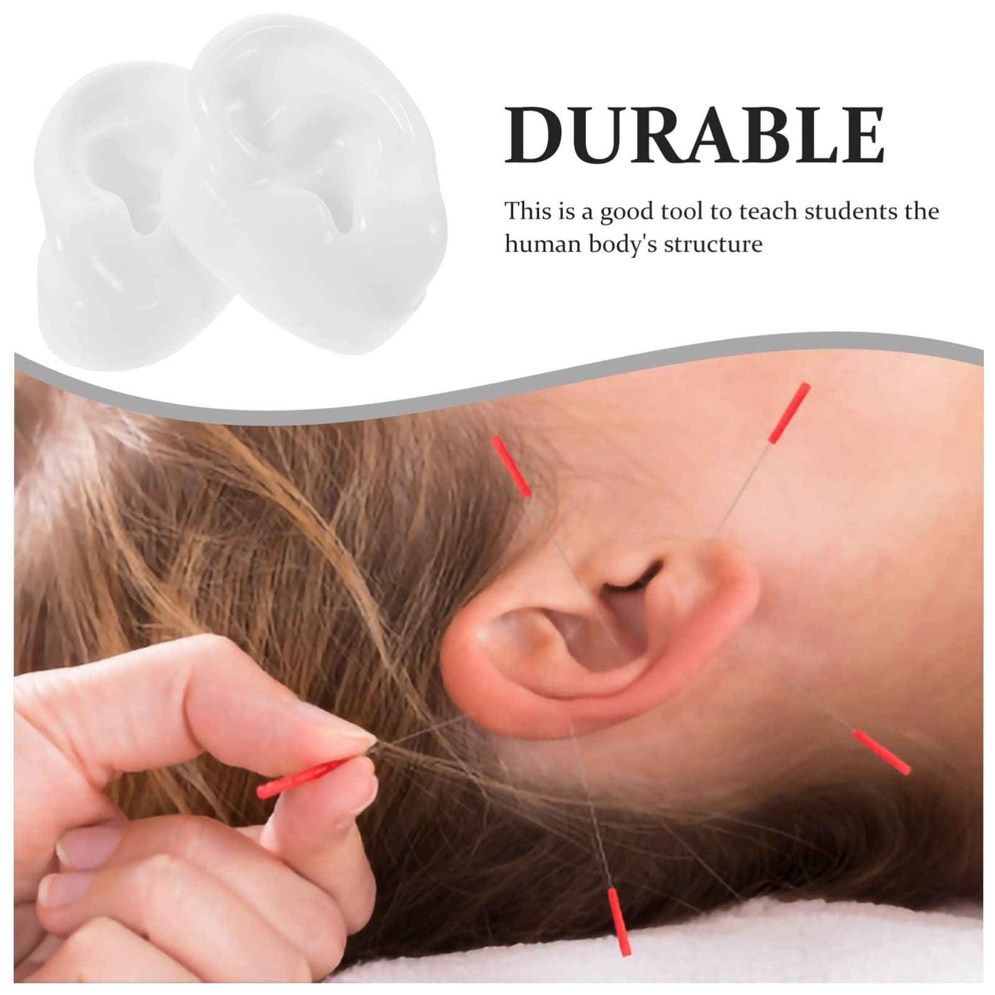 POPETPOP Silicone Ear Model : 2Pcs Realistic Fake Ear Mold for Earring Display Piercing Practice, 2.36x1.77x1.18in (White)