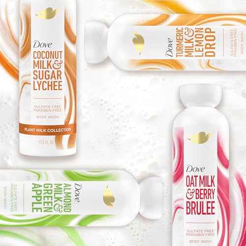 Dove Plant Milk Cleansing Body Wash Oat Milk & Berry Brulee for Moisturized Skin Gentle Cleanser, No Sulfate or Parabens, pH balanced 17.5 fl oz