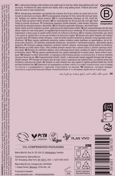 Maria Nila Pure Volume, Shampoo 11.8 Fl Oz, Vitamin B5 Gives Volume to Thin & Fine Hair, 100% Vegan & Sulfate/Paraben free