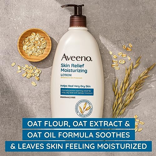 Aveeno Triple Oat Dry Skin Relief Moisturizing Lotion, Fragrance-Free, Skin Protectant, Twin Pack, 2 x 18 fl. oz