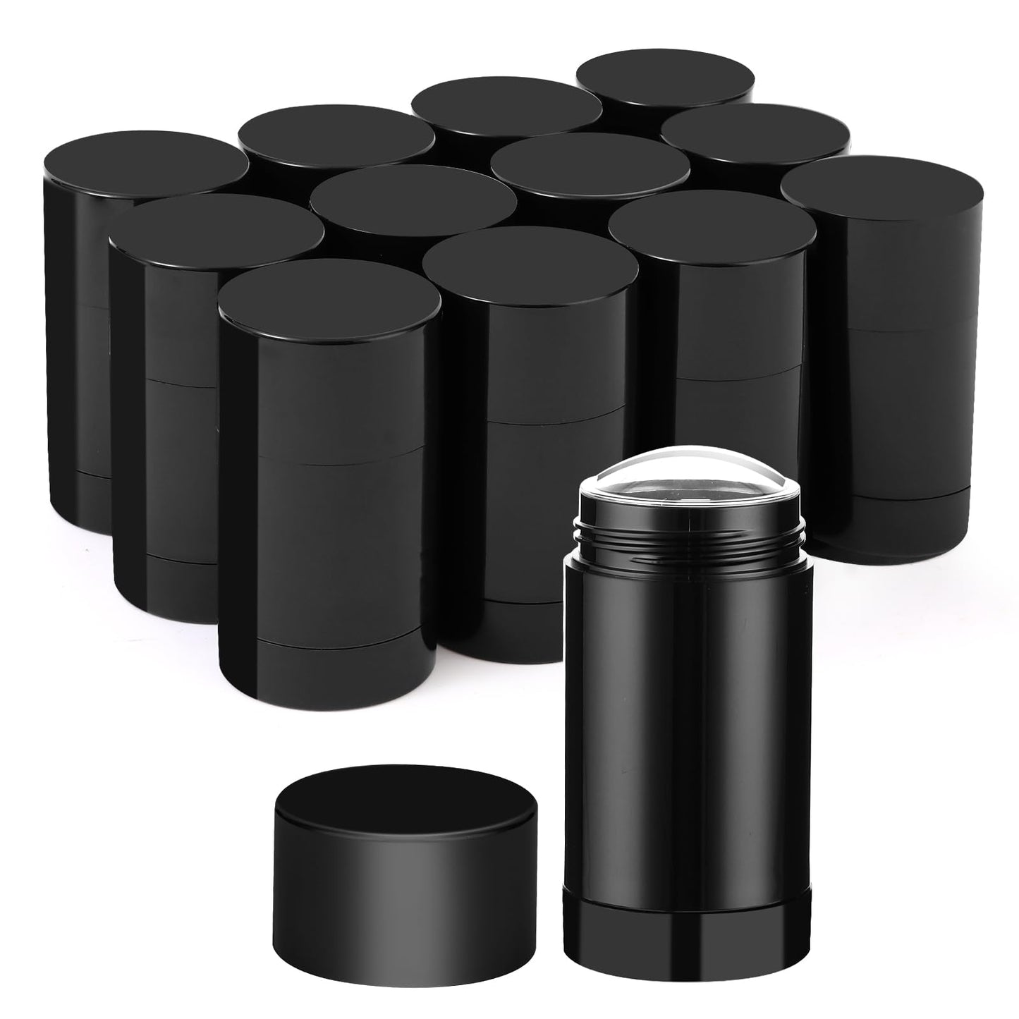 Sherules 15 Pack Black Empty Deodorant Containers - 1.7oz/50ml Twist-Up Refillable Tubes, Bottom-Fill Round Plastic Sticks for DIY Homemade Deodorant, Lip Balm & Solid Cosmetics