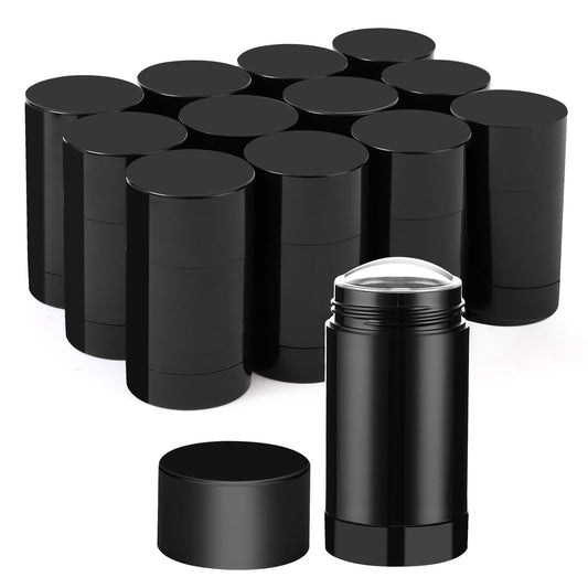 Sherules 15 Pack Black Empty Deodorant Containers - 1.7oz/50ml Twist-Up Refillable Tubes, Bottom-Fill Round Plastic Sticks for DIY Homemade Deodorant, Lip Balm & Solid Cosmetics
