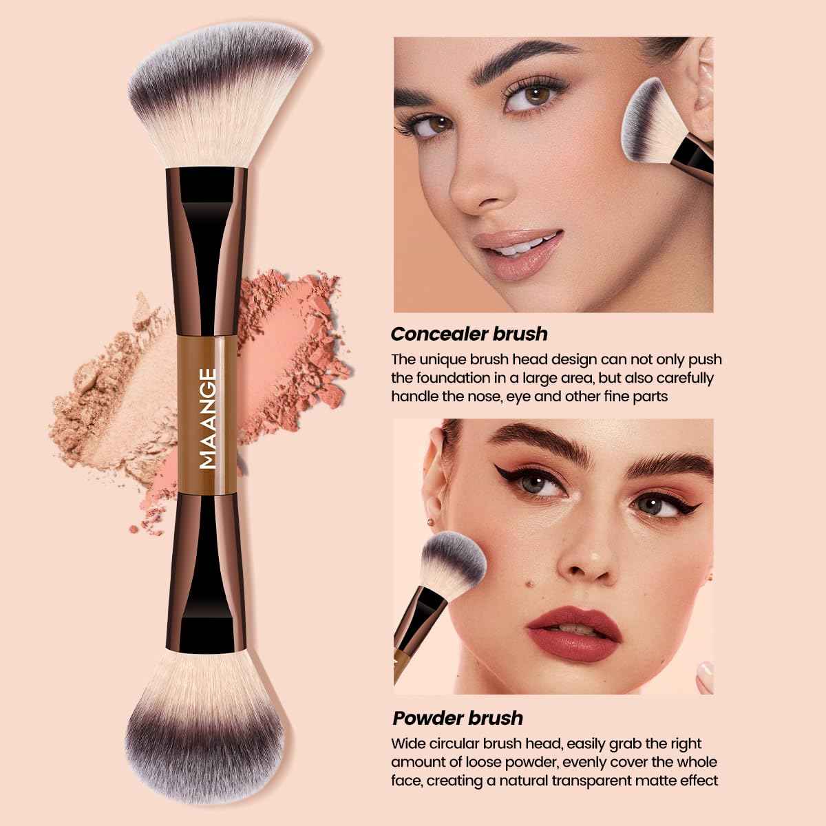 MAANGE 13 Pcs Foundation Makeup Brush Set With Bag, Make up Brushes, Double-End Multi Functional Makeup Brushes, Professional Face Brush Set Tools For Liquid Powder Concealer Cream Blush (Coffee)